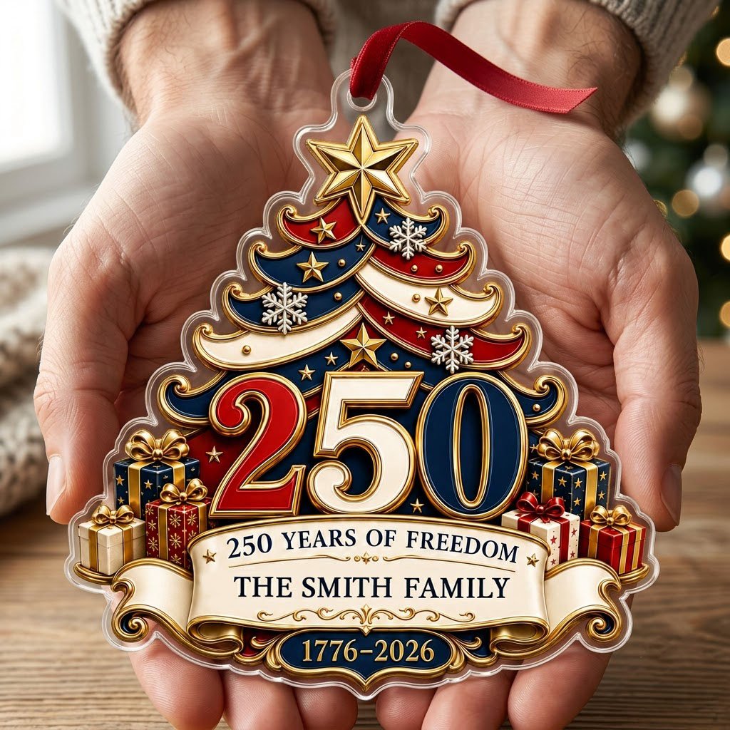 Personalized America 250th Tree of Freedom Acrylic Ornament, Custom Patriotic Holiday Keepsake