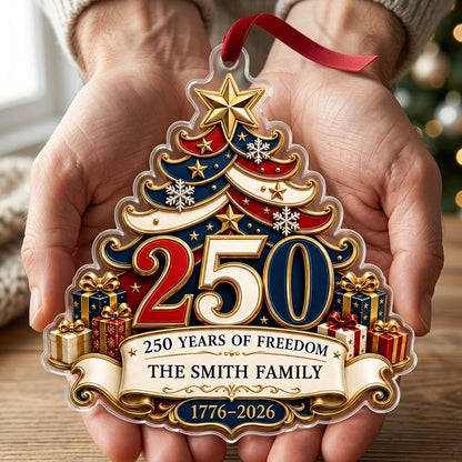 Personalized America 250th Tree of Freedom Acrylic Ornament, Custom Patriotic Holiday Keepsake