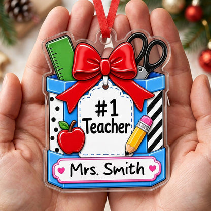 Personalized #1 Teacher Pencil Holder Acrylic Ornament, Custom School Appreciation Keepsake