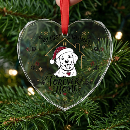 My First Christmas in My Forever Home Puppy Dog Heart Glass Ornament