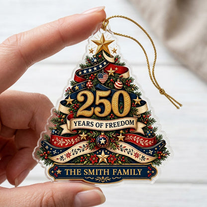 Personalized America 250th Christmas Tree Acrylic Ornament, Custom Patriotic Holiday Keepsake