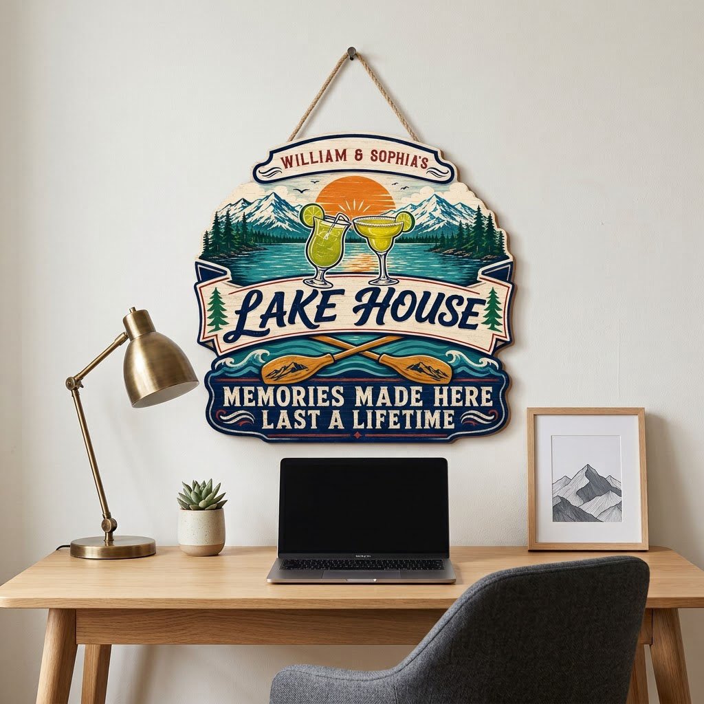 Personalized Lake House Cocktail Memories Wooden Hanging Sign