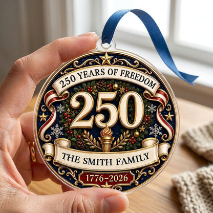 Personalized America 250th Medallion Acrylic Ornament, Custom Patriotic Holiday Keepsake