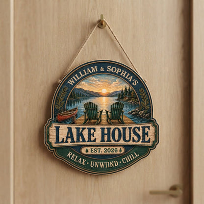 Personalized Lake House Sunset Wooden Hanging Sign
