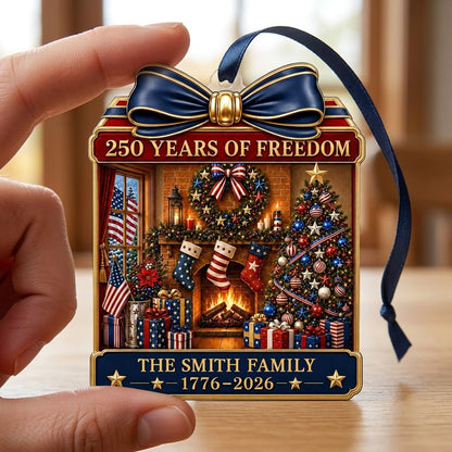 Personalized America 250th Christmas Fireplace Acrylic Ornament