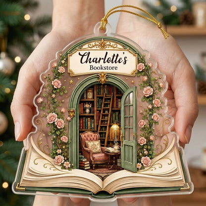 Personalized Pop-Up Book Library Acrylic Ornament, Custom Book Lover Keepsake