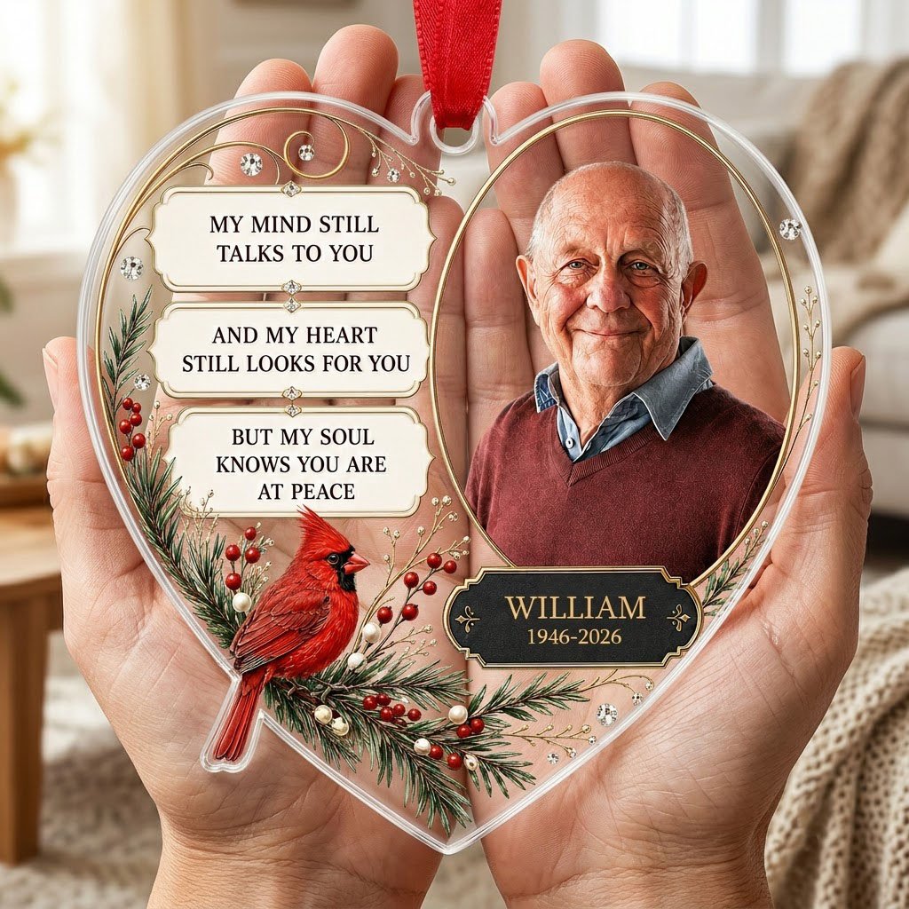 Personalized Cardinal Heart Photo Memorial Acrylic Ornament