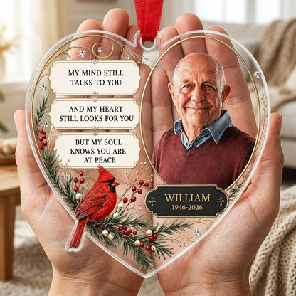 Personalized Cardinal Heart Photo Memorial Acrylic Ornament