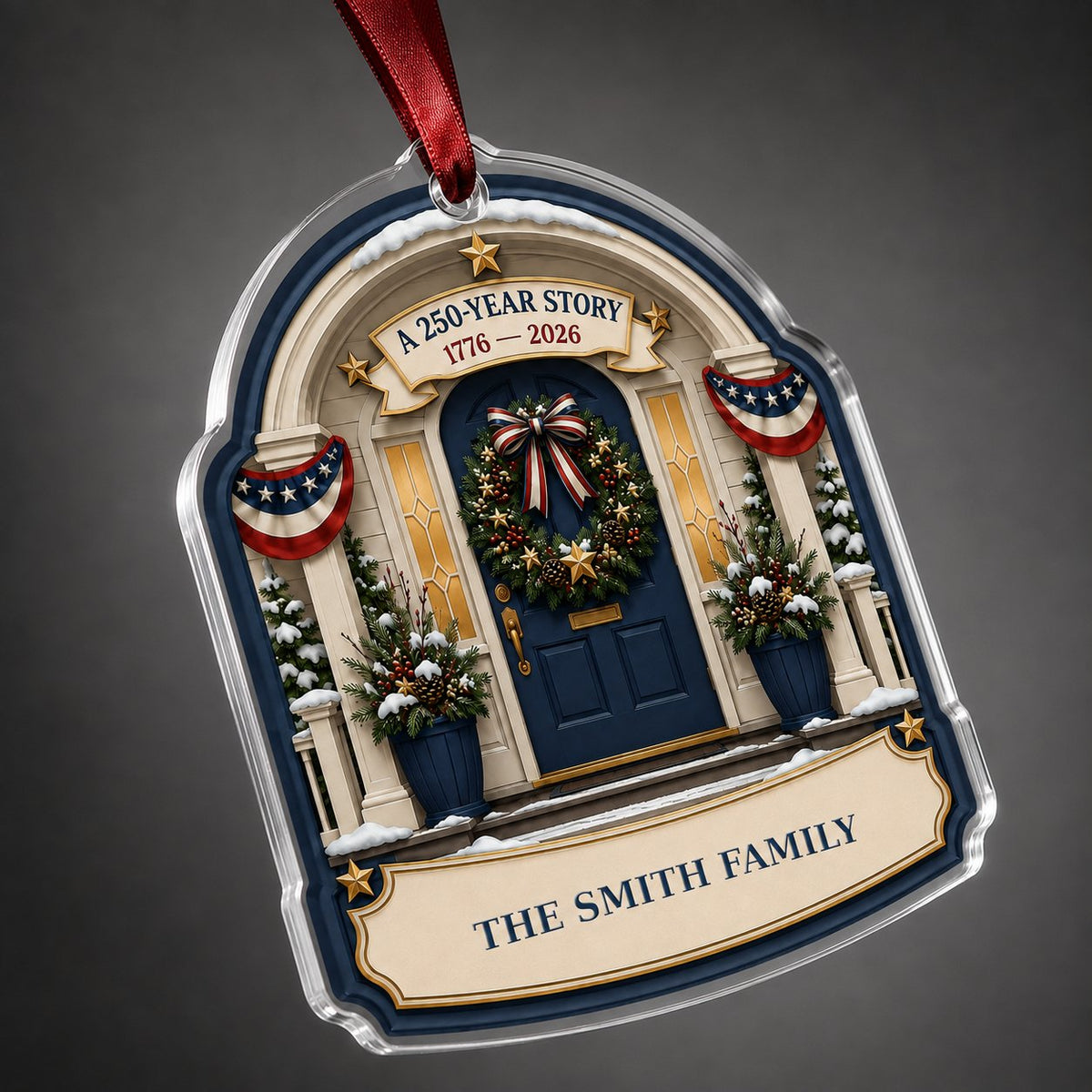 Personalized America 250th Anniversary Front Porch Acrylic Ornament, Custom Patriotic Keepsake