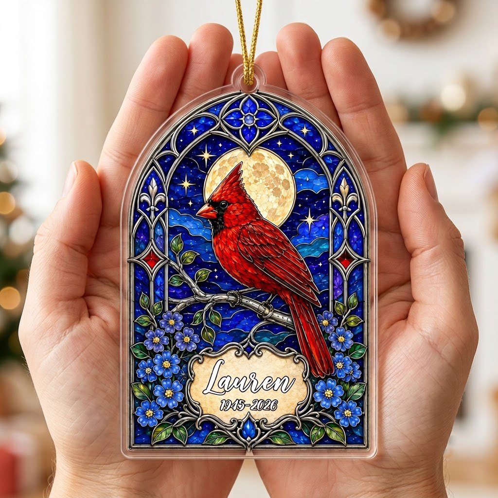 Personalized Red Cardinal Gothic Arch Memorial Acrylic Ornament