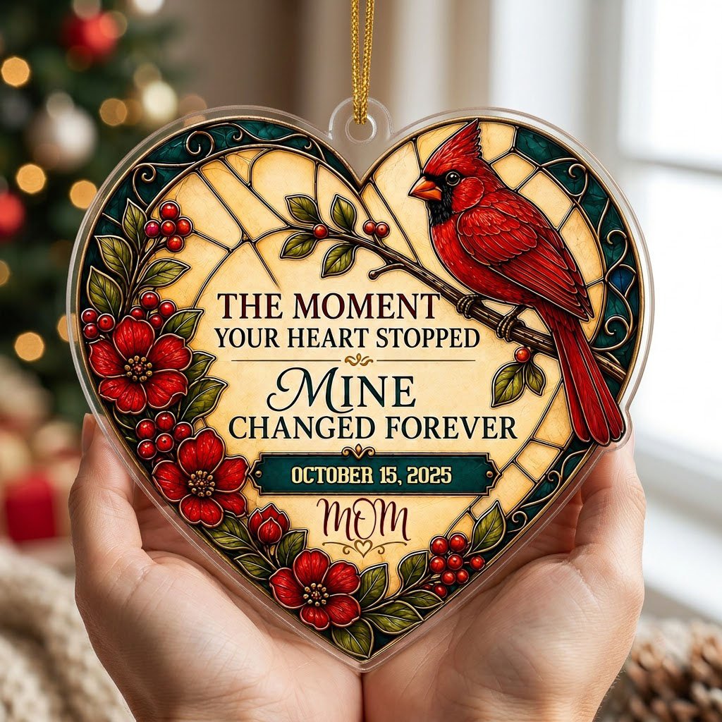 Personalized Red Cardinal Heart Plaque Memorial Acrylic Ornament