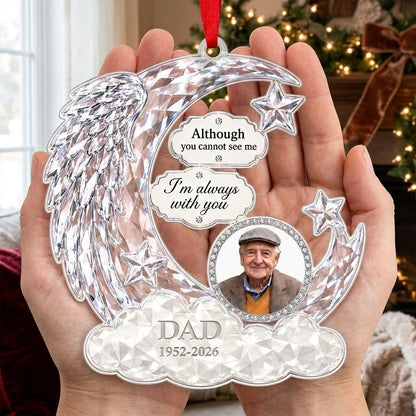 Personalized Crystal Angel Wing Crescent Moon Photo Memorial Acrylic Ornament