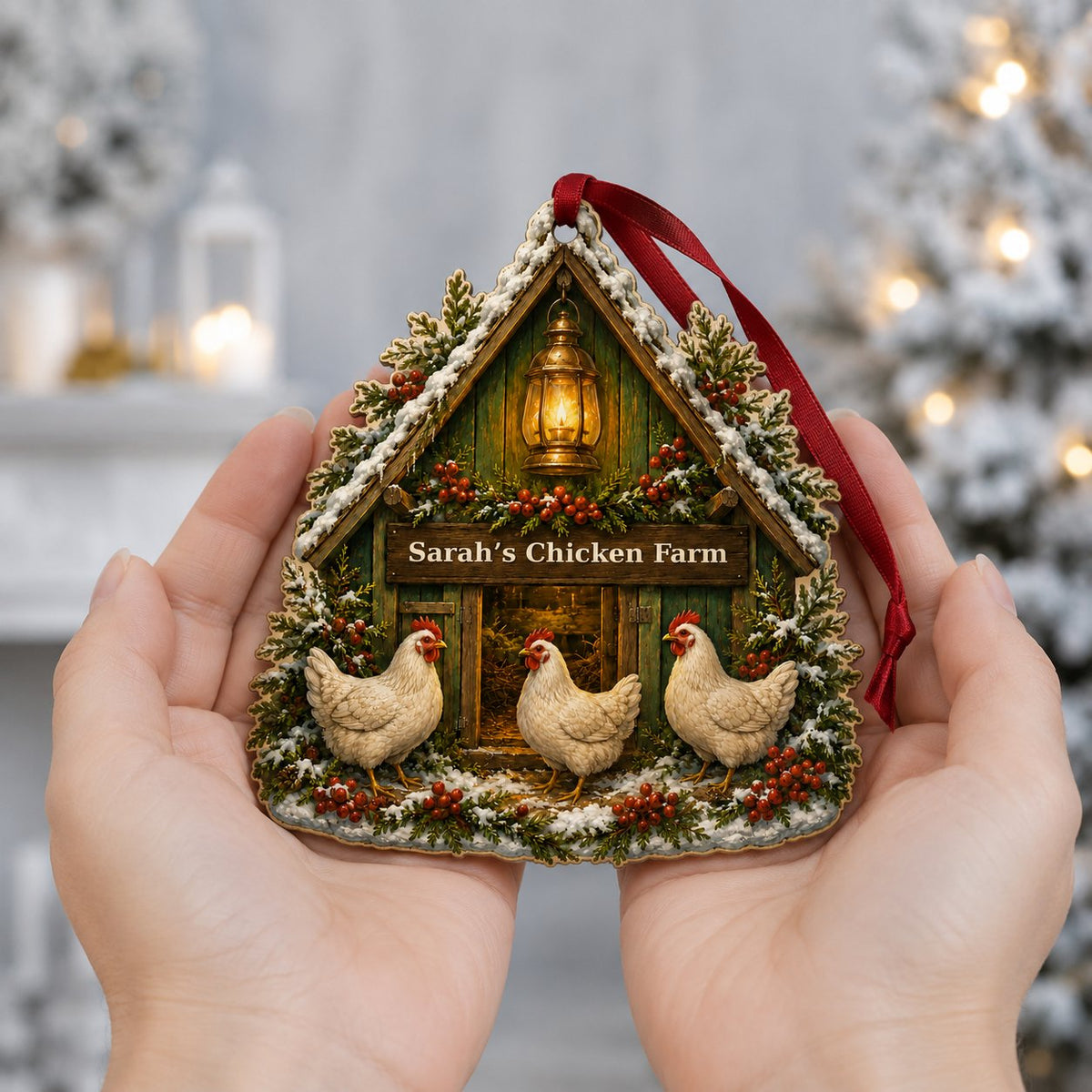 Personalized Chicken Coop Wood Ornament, Custom Farmhouse Chicken Lover Christmas Keepsake