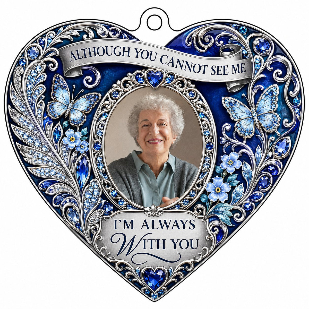 Personalized Sapphire Heart Photo Memorial Acrylic Ornament