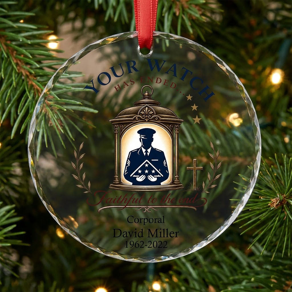 Personalized Police Memorial Your Watch Has Ended Lantern Round Glass Ornament