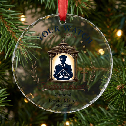 Personalized Police Memorial Your Watch Has Ended Lantern Round Glass Ornament
