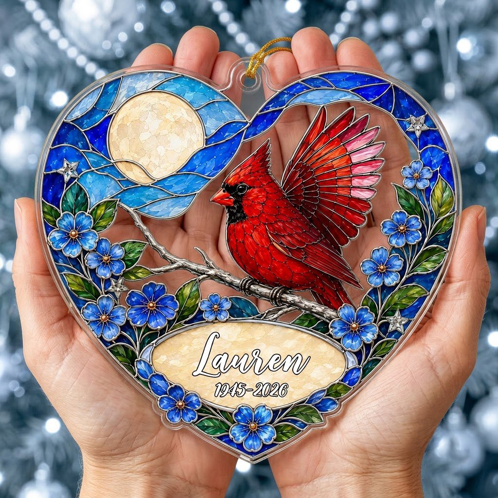 Personalized Red Cardinal Heart Memorial Acrylic Ornament
