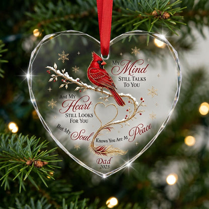 Personalized Cardinal Memorial My Mind Still Talks To You Heart Glass Ornament