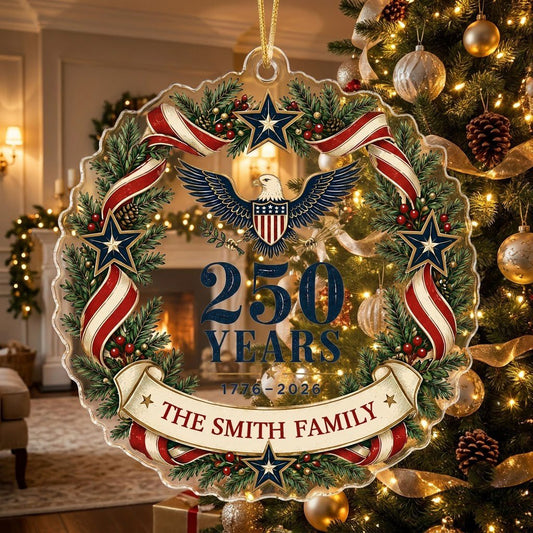 Personalized America 250th Wreath Acrylic Ornament, Custom Patriotic Holiday Keepsake