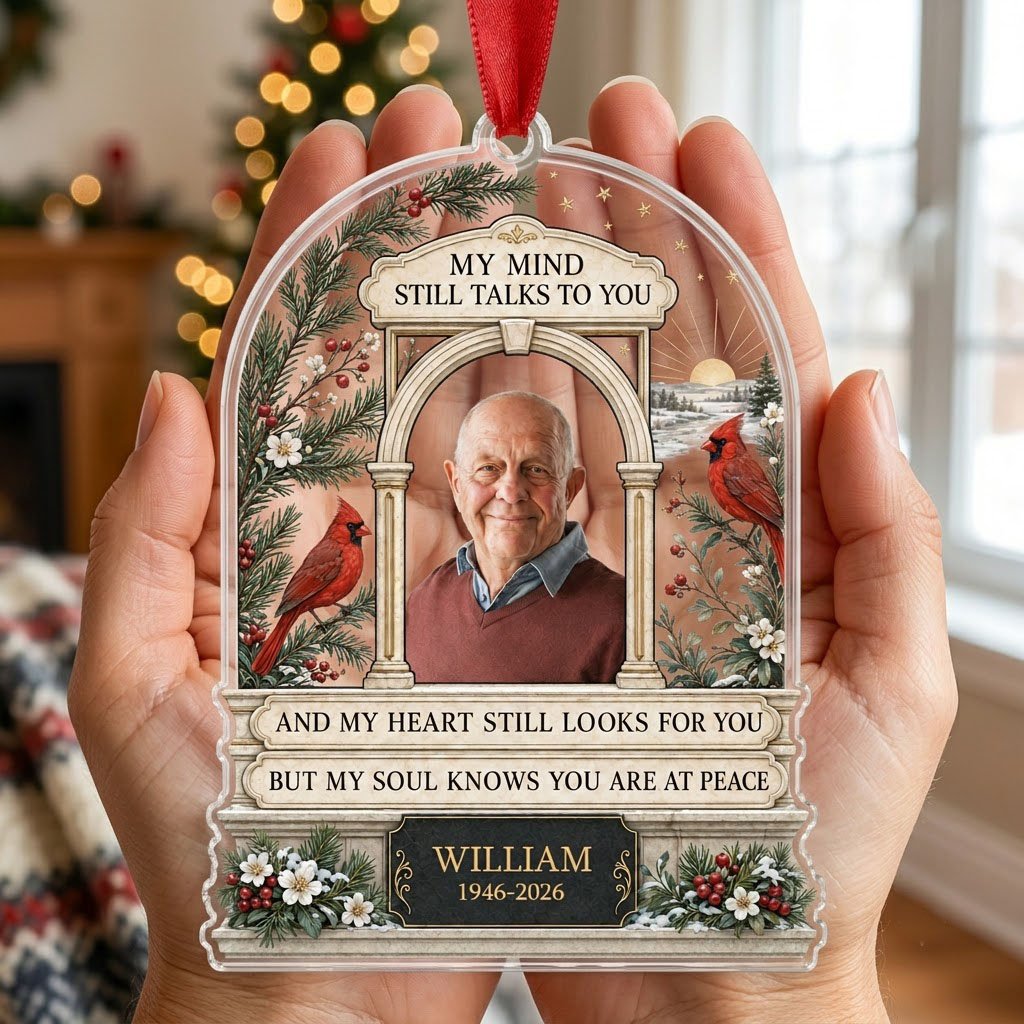 Personalized Heavenly Arch Cardinals Photo Memorial Acrylic Ornament