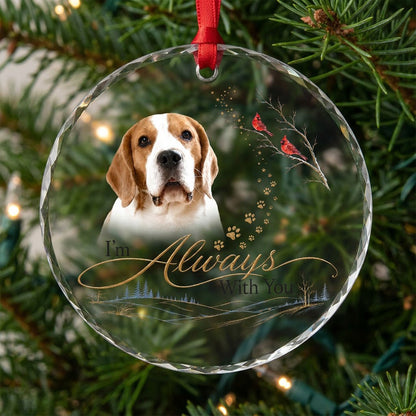 Personalized Dog Memorial Photo I'm Always With You Winter Cardinal Round Glass Ornament