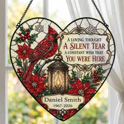 Personalized Red Cardinal Glowing Lantern A Silent Tear Memorial Heart Stained Glass Suncatcher