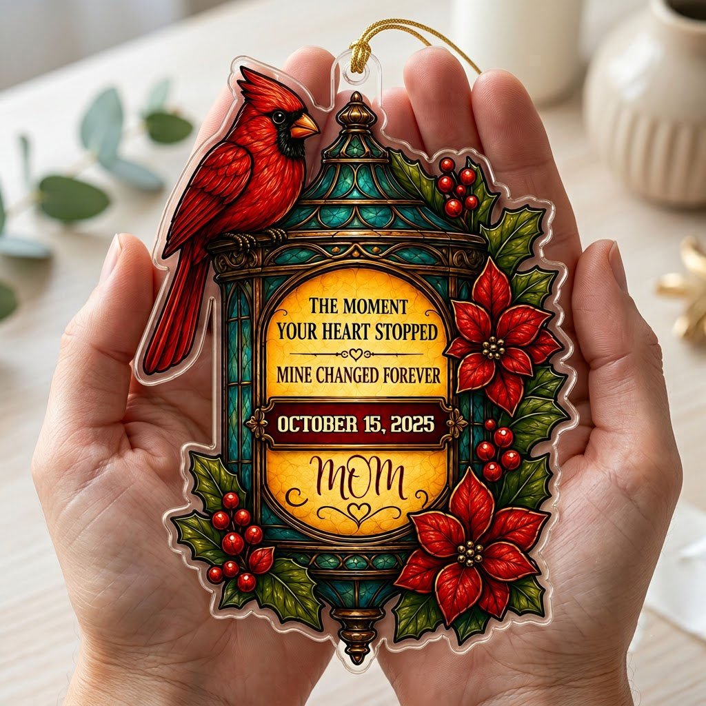 Personalized Red Cardinal Lantern Memorial Acrylic Ornament