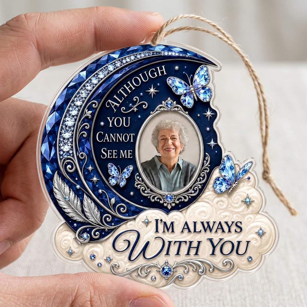 Personalized Sapphire Crescent Moon Photo Memorial Acrylic Ornament