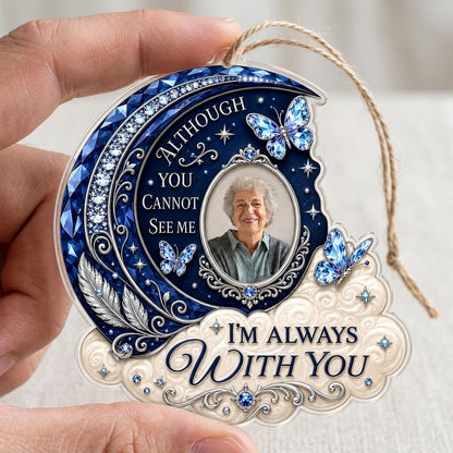 Personalized Sapphire Crescent Moon Photo Memorial Acrylic Ornament