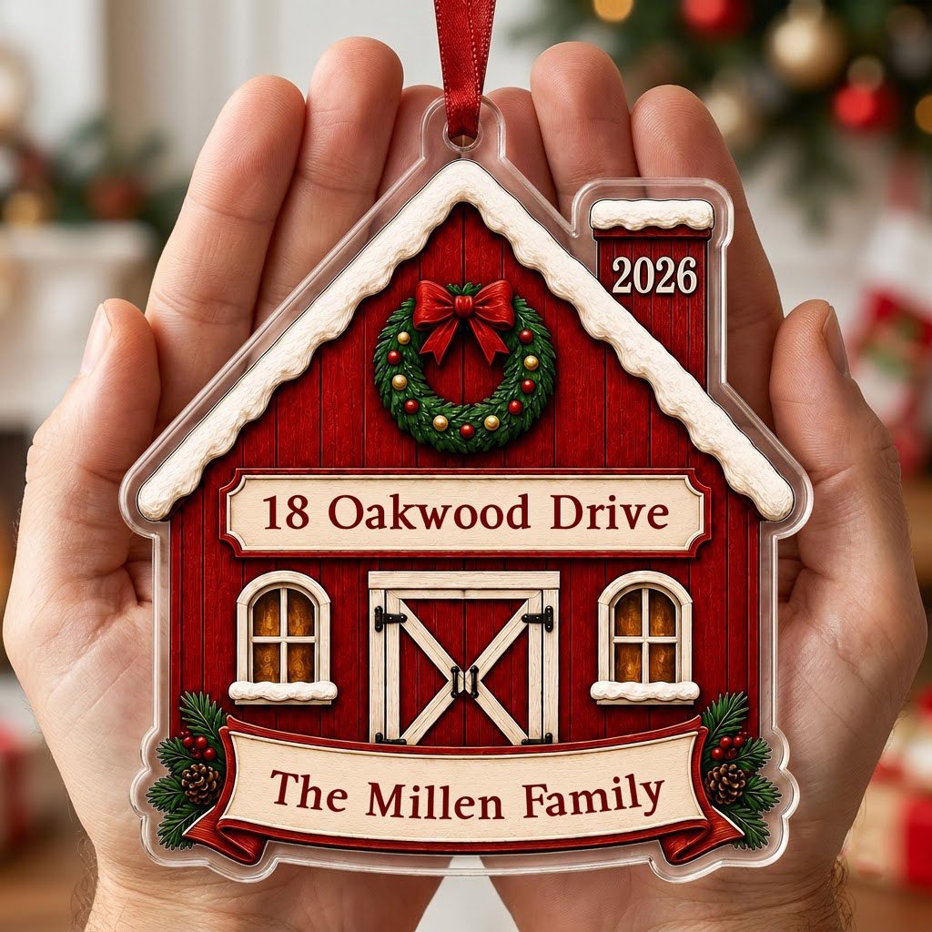 Personalized Rustic Red Barn New Home Acrylic Ornament