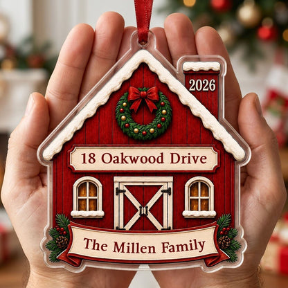 Personalized Rustic Red Barn New Home Acrylic Ornament