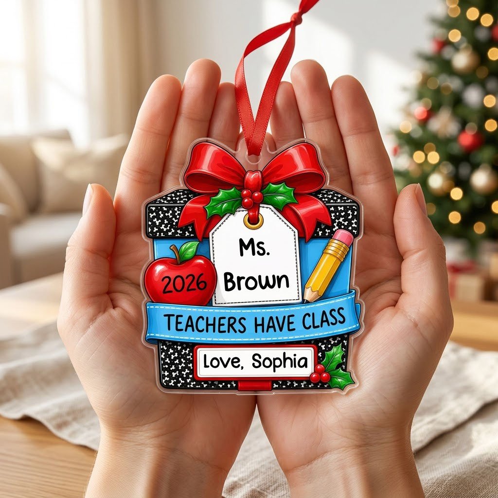 Personalized Teacher Composition Notebook Gift Box Acrylic Ornament, Custom Appreciation Keepsake