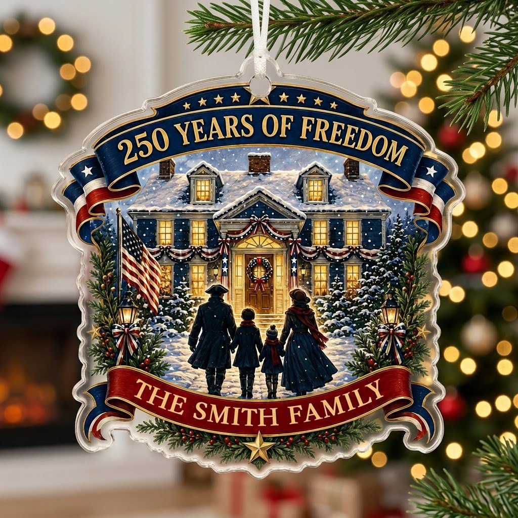 Personalized America 250th Years of Freedom Acrylic Ornament, Custom Patriotic Holiday Keepsake