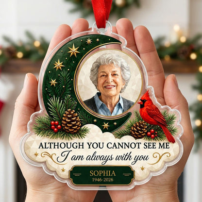 Personalized Cardinal Crescent Moon Photo Memorial Acrylic Ornament