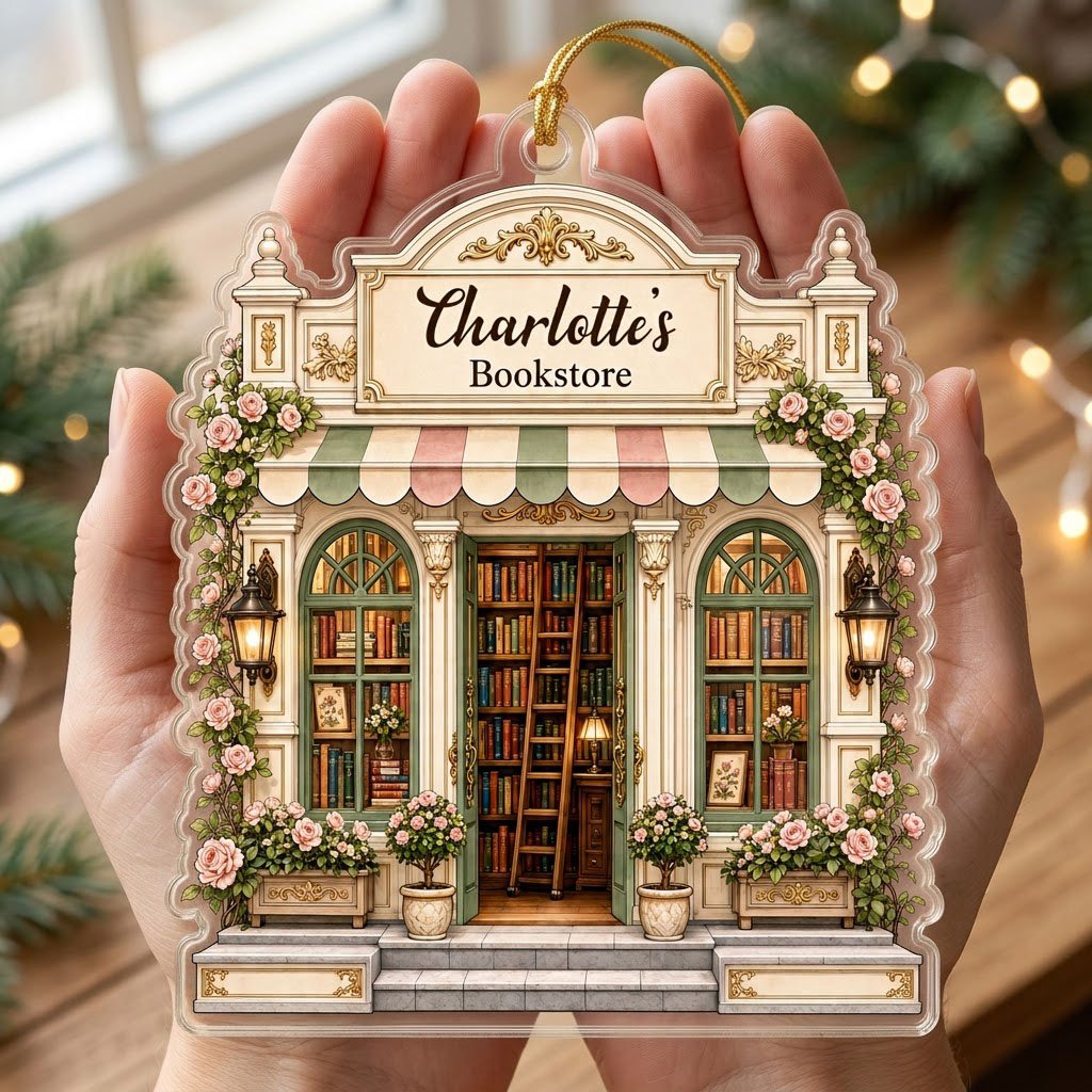 Personalized Bookstore Acrylic Ornament, Custom Book Lover Christmas Keepsake