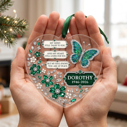 Personalized Emerald Butterfly Memorial Heart Acrylic Ornament