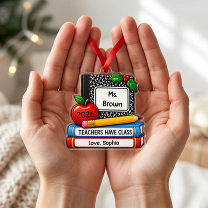Personalized Teacher Composition Book Stack Acrylic Ornament, Custom School Appreciation Keepsake