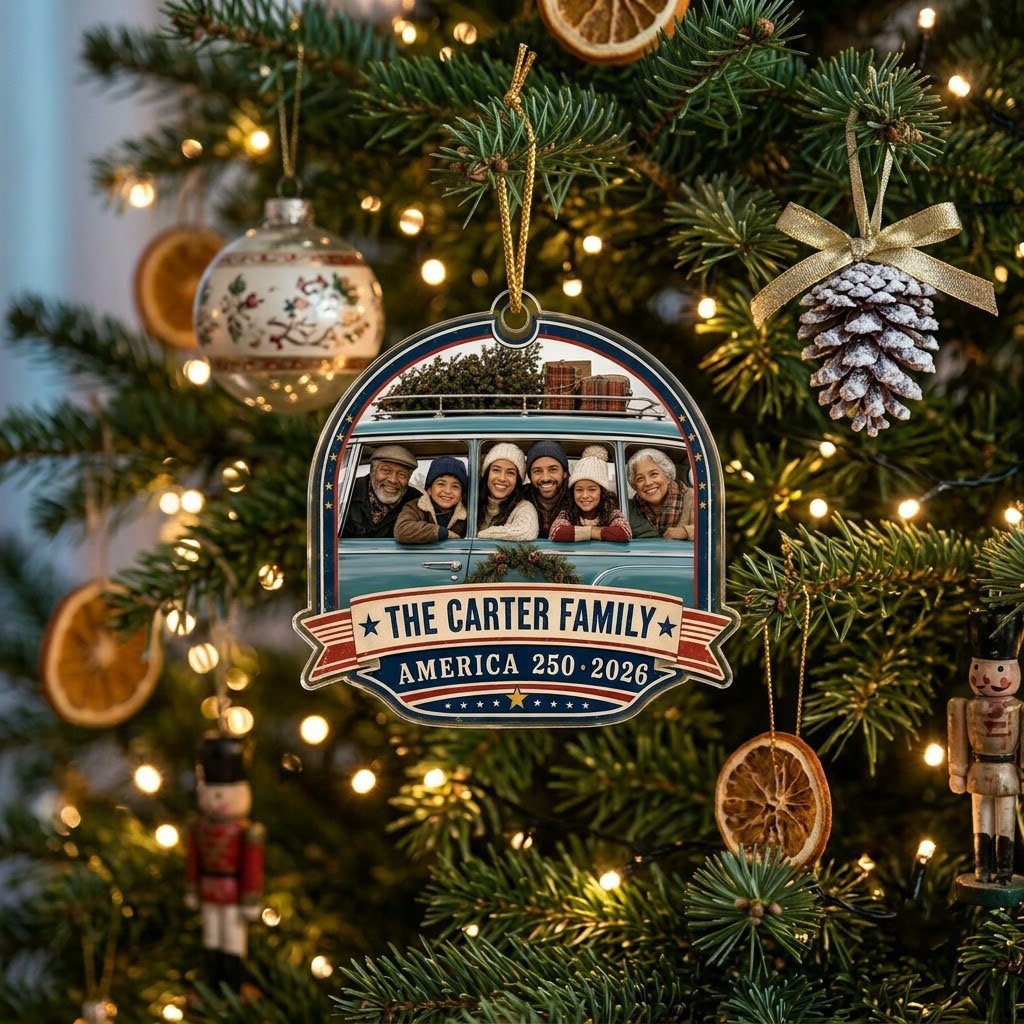 Personalized America 250 Family Photo Christmas Ornament 2026