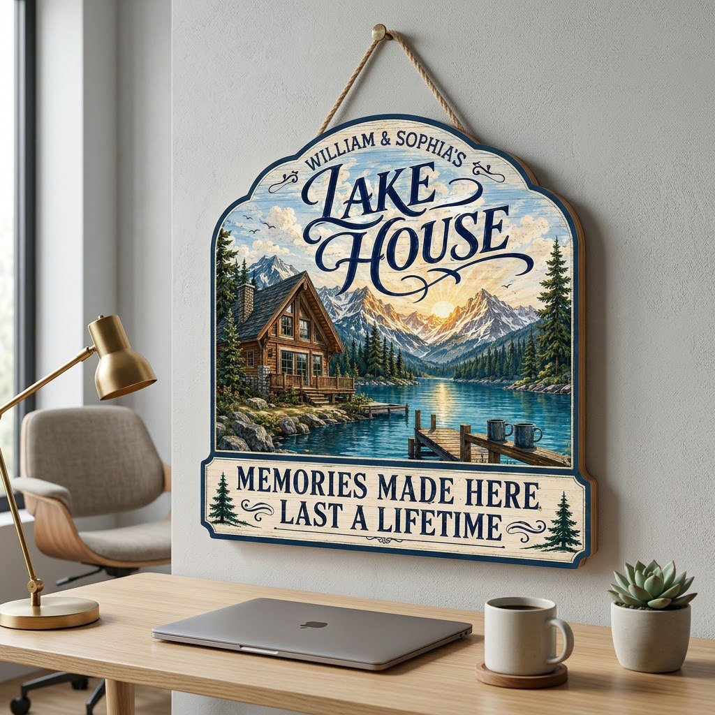 Personalized Lake Cabin Memories Wooden Hanging Sign