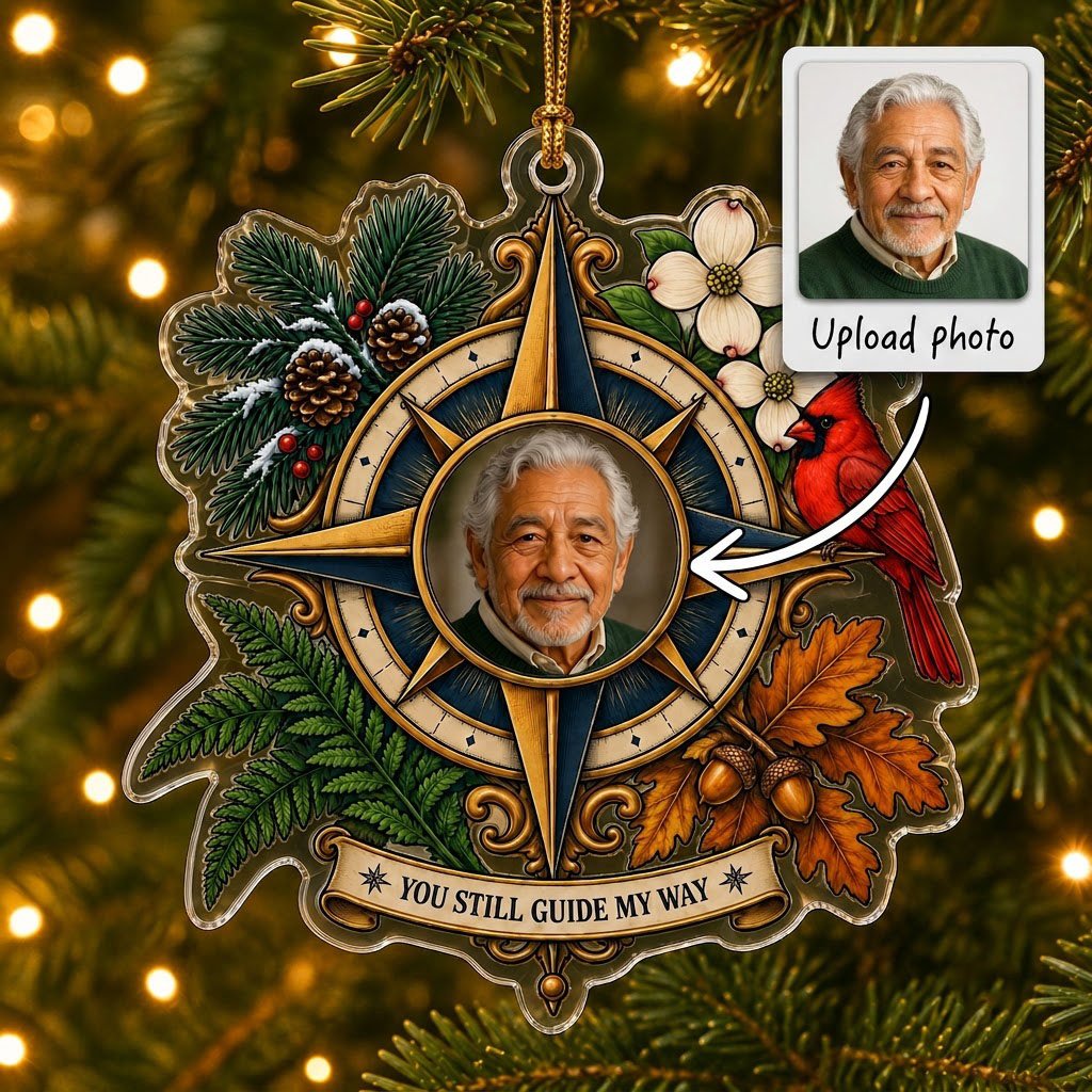 Personalized Memorial Photo Compass Cardinal Christmas Ornament