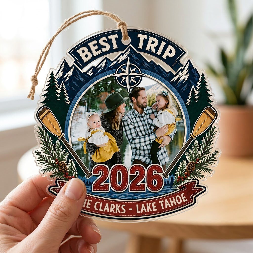 Personalized Best Trip Lake Adventure Photo Acrylic Ornament