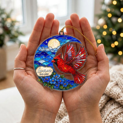 Personalized Red Cardinal Crescent Moon Memorial Acrylic Ornament
