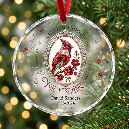 Personalized Cardinal Locket Memorial A Loving Thought Round Glass Ornament