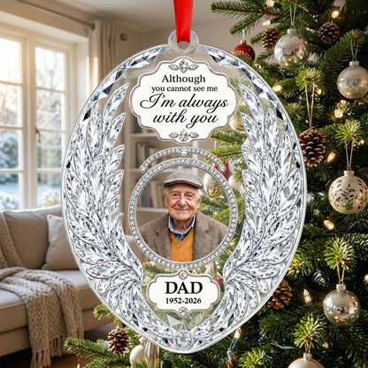 Personalized Crystal Angel Wings Oval Photo Memorial Acrylic Ornament