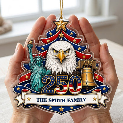Personalized USA 250th Anniversary Tree Acrylic Ornament, Custom Patriotic American Keepsake