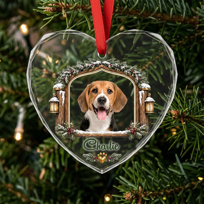 Personalized Dog Photo Rustic Window Lanterns Heart Glass Ornament