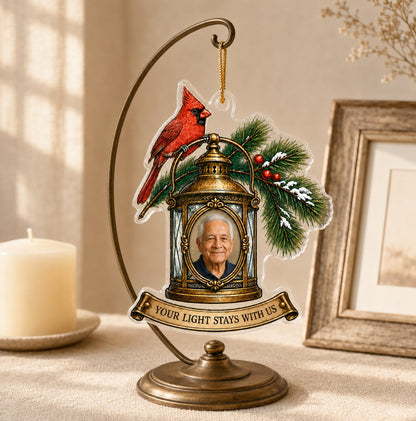 Personalized Memorial Photo Cardinal Lantern Christmas Ornament