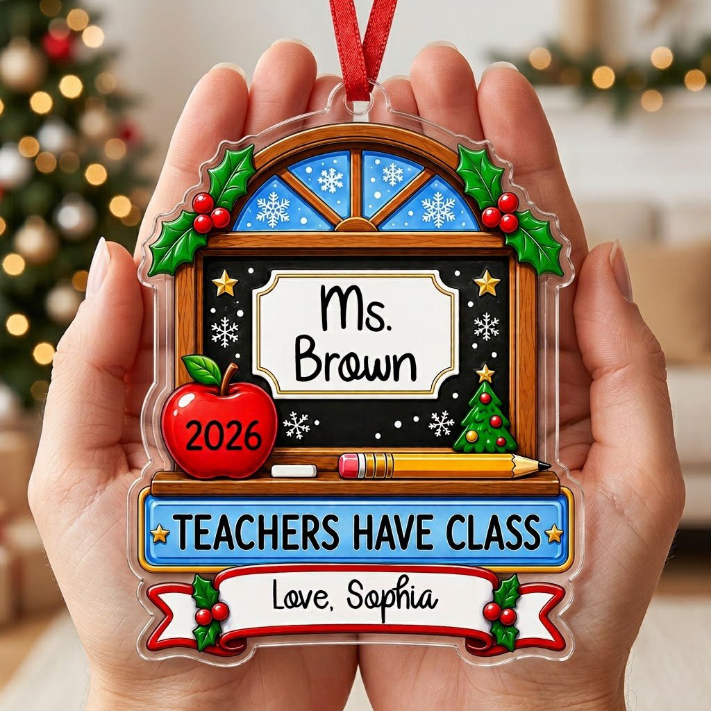 Personalized Classroom Blackboard Teacher Acrylic Ornament, Custom School Keepsake