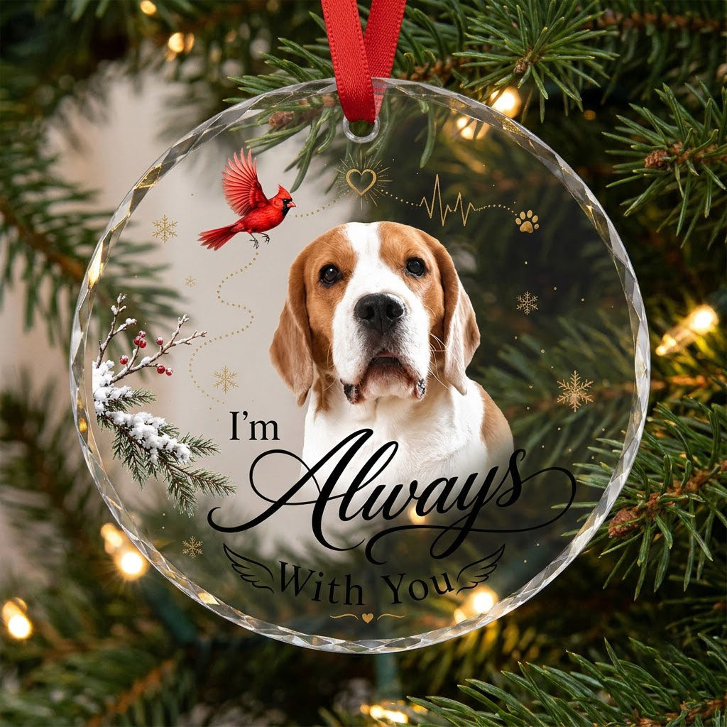 Personalized Dog Memorial Photo I'm Always With You Cardinal Round Glass Ornament