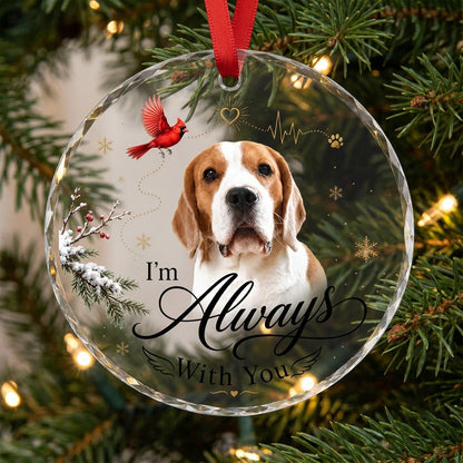 Personalized Dog Memorial Photo I'm Always With You Cardinal Round Glass Ornament